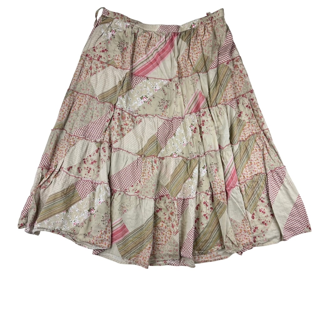 Ms. Lee Patchwork Skirt Womens 3X Pink Maxi Boho Tiered Cotton Cottagecore
